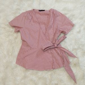 NWOT Fashion to Figure Striped Peplum Wrap Blouse